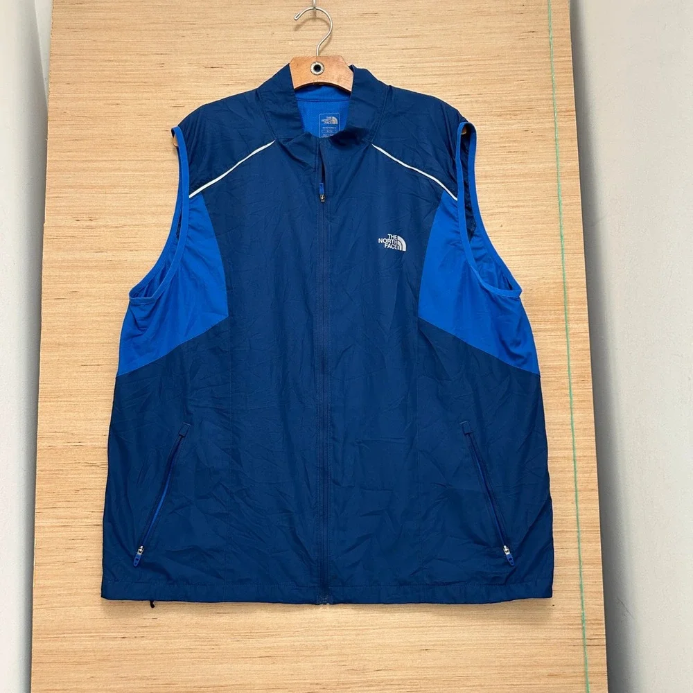 The North Face Mens Blue Lightweight Reflective Running Vest XL Zip Up Pockets